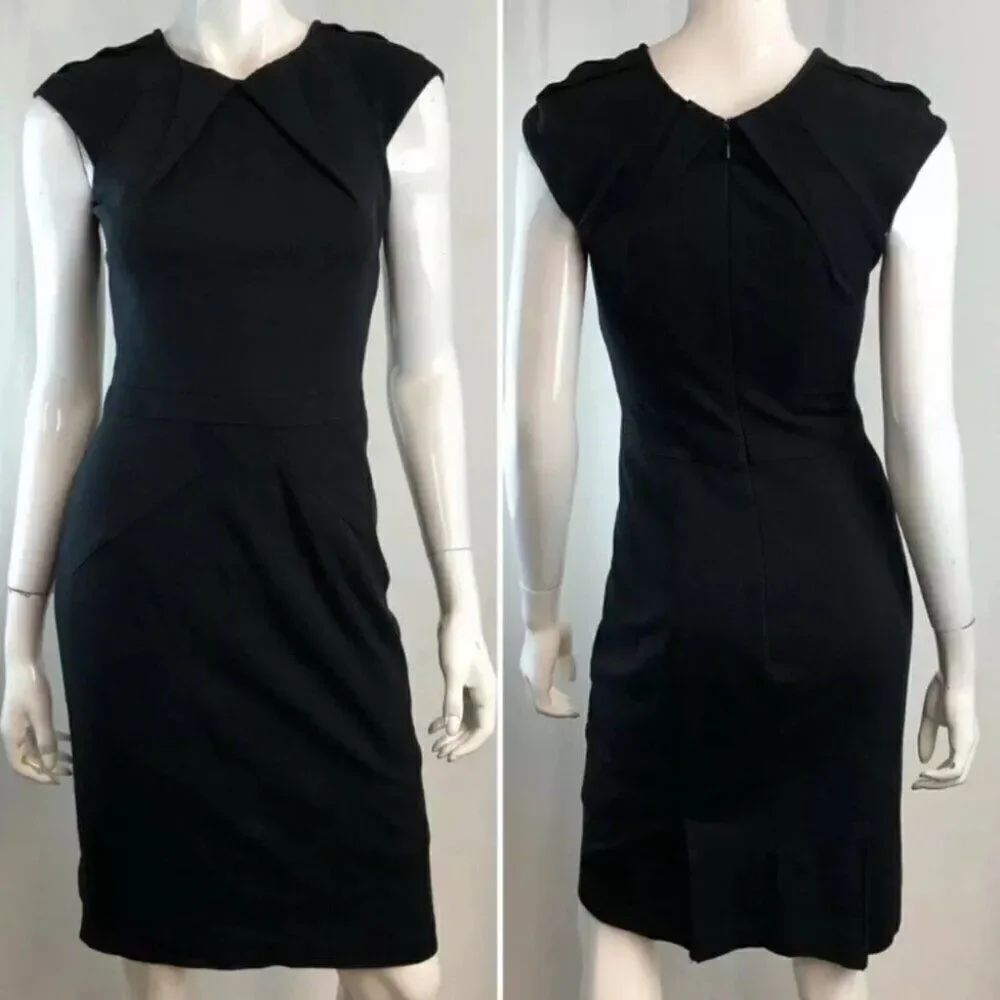 Cache Contour Collection Sz 4 Sleeveless BlackβDress Pleated Pencil Stretch